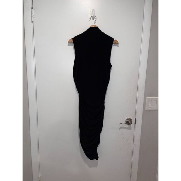 Express Black Sleeveless Ruched Pullover Mock Neck Women's Midi Dress Size M - Picture 5 of 11